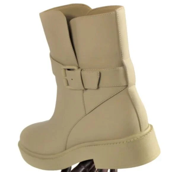 Vince Kaelyn Water Resistant Dune Beige Chunky Heel Moto Combat Boot, Size 8.5 - Picture 5 of 9